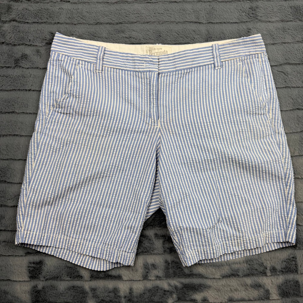 J.Crew Bermuda Shorts Womens 8 Blue White Seersucker Stripe Cotton RN77388